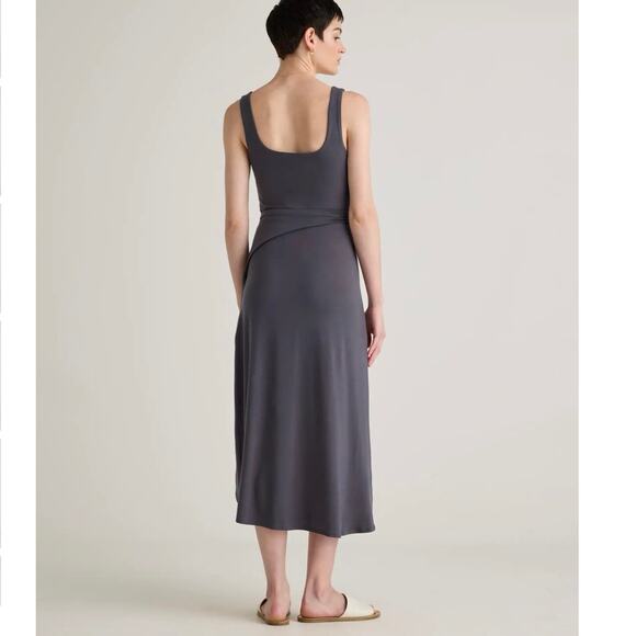 New Quince Carbon Gray Tencel Jersey Side Tie Dress Midi Wrap Women Small 404880 - Picture 2 of 11